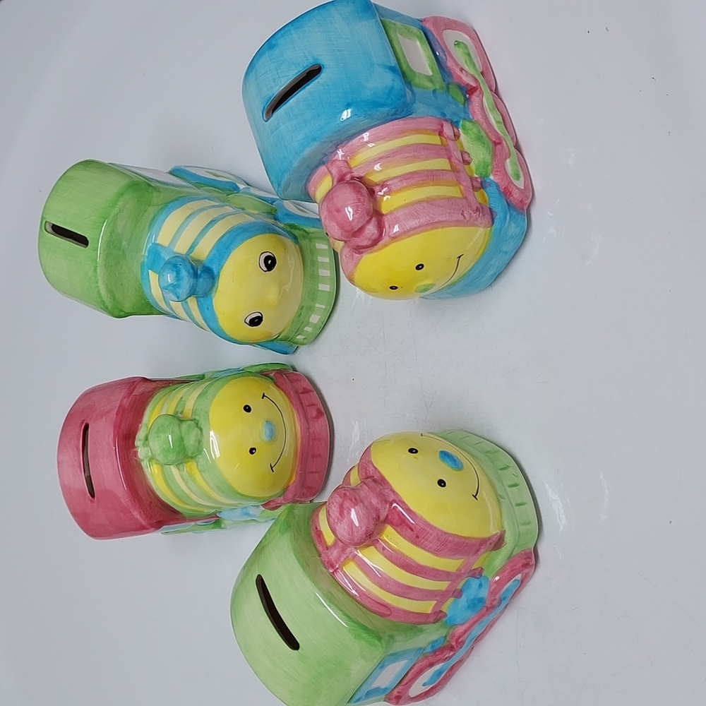 Set of 4 Ceramic Choo Choo Train Coin Banks